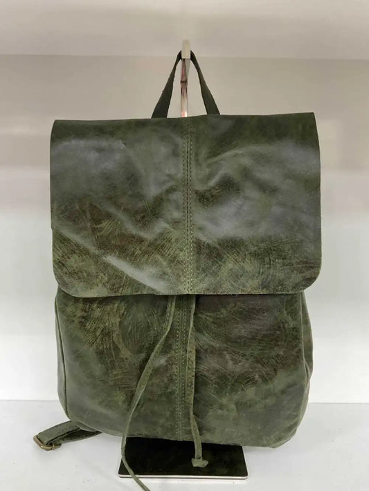 Rucksack aus echtem Leder Grün, Hergestellt in Italien