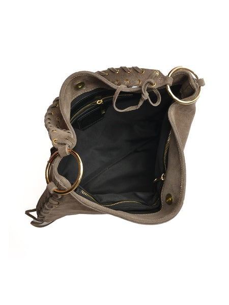 Shoulder Bag aus echtem Wildleder – Fango – Hergestellt in Italien