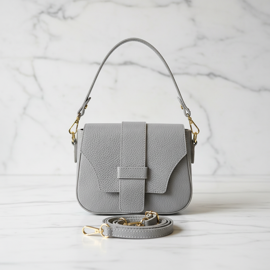 Umhängetasche aus echtem Leder Grigio, Hergestellt in Italien