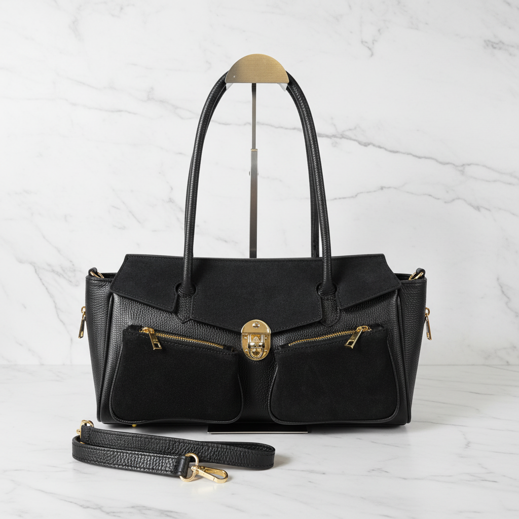 Borsa Sara aus echtem Leder und Wildleder, Hergestellt in Italien