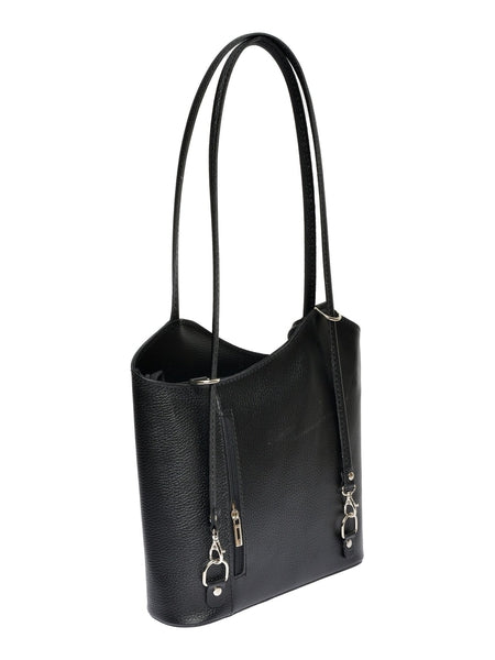 Einkaufstasche & Rucksack 2-in-1 aus echtem Leder – Schwarz – Hergestellt in Italien