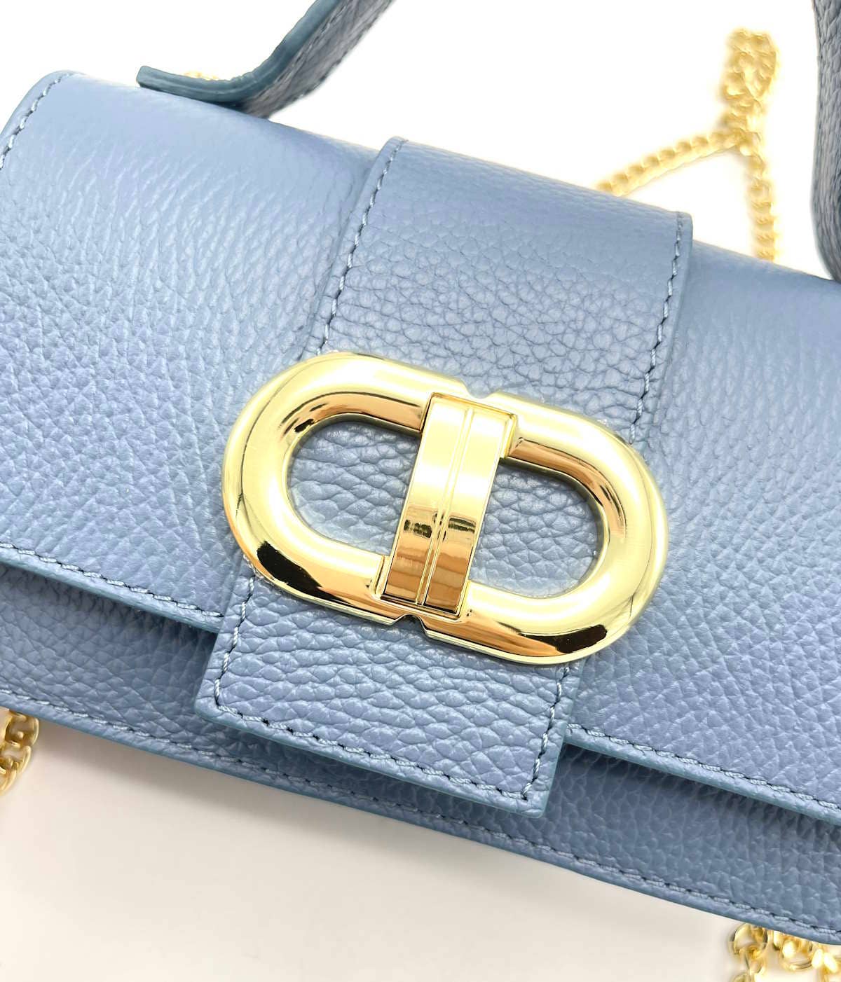 Mini Ledertasche mit Kettenriemen Made in Italy – Art. 112413 | Hellblau
