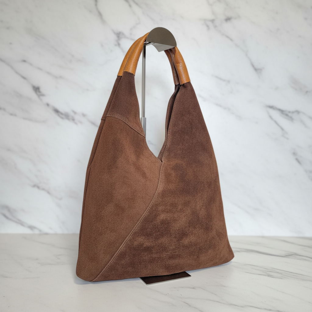 Hobo Bag aus echtem Wildleder – Marrone – Hergestellt in Italien