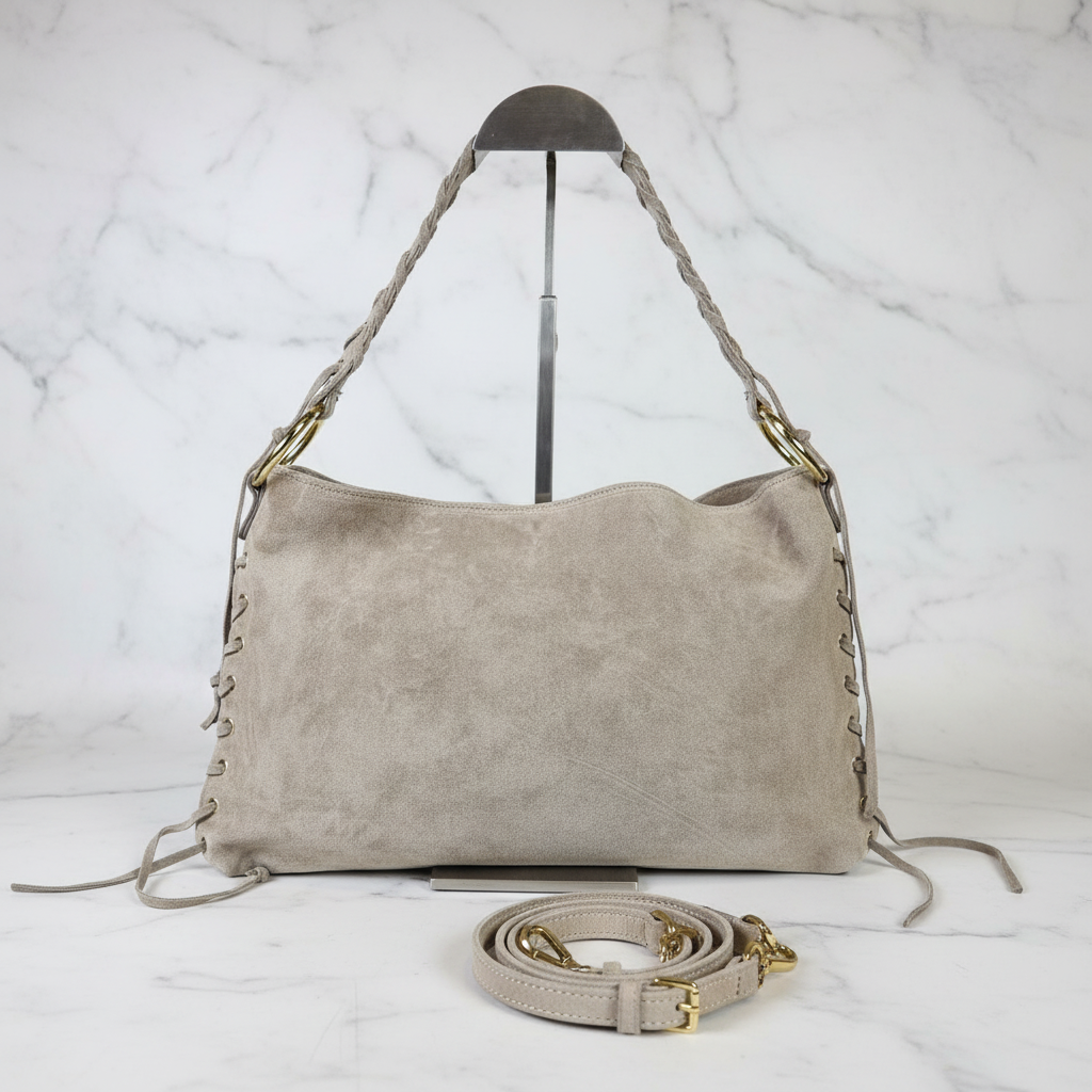 Shoulder Bag aus echtem Wildleder – Fango – Hergestellt in Italien