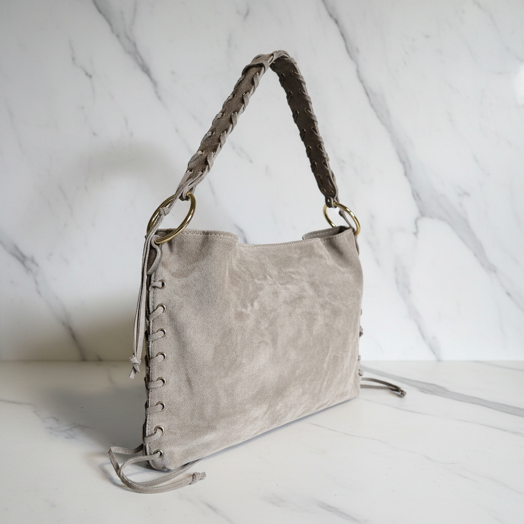 Shoulder Bag aus echtem Wildleder – Fango – Hergestellt in Italien