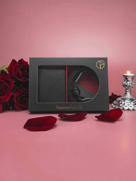 Valentinstagsgeschenk | Herren Leder Geldbörse & Gürtel Set, Art. IDK971-35