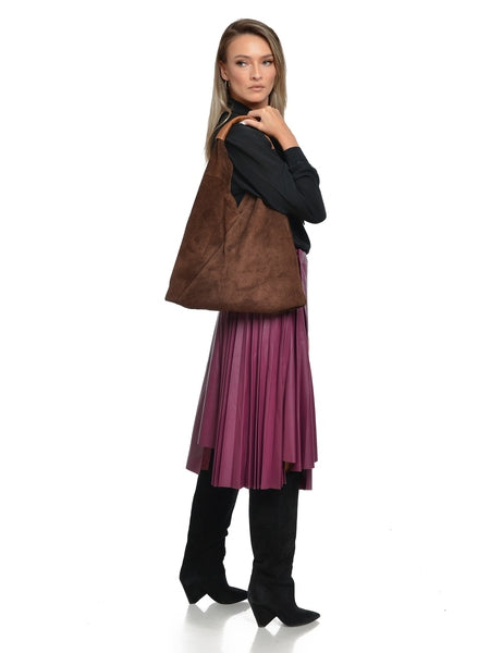 Hobo Bag aus echtem Wildleder – Marrone – Hergestellt in Italien