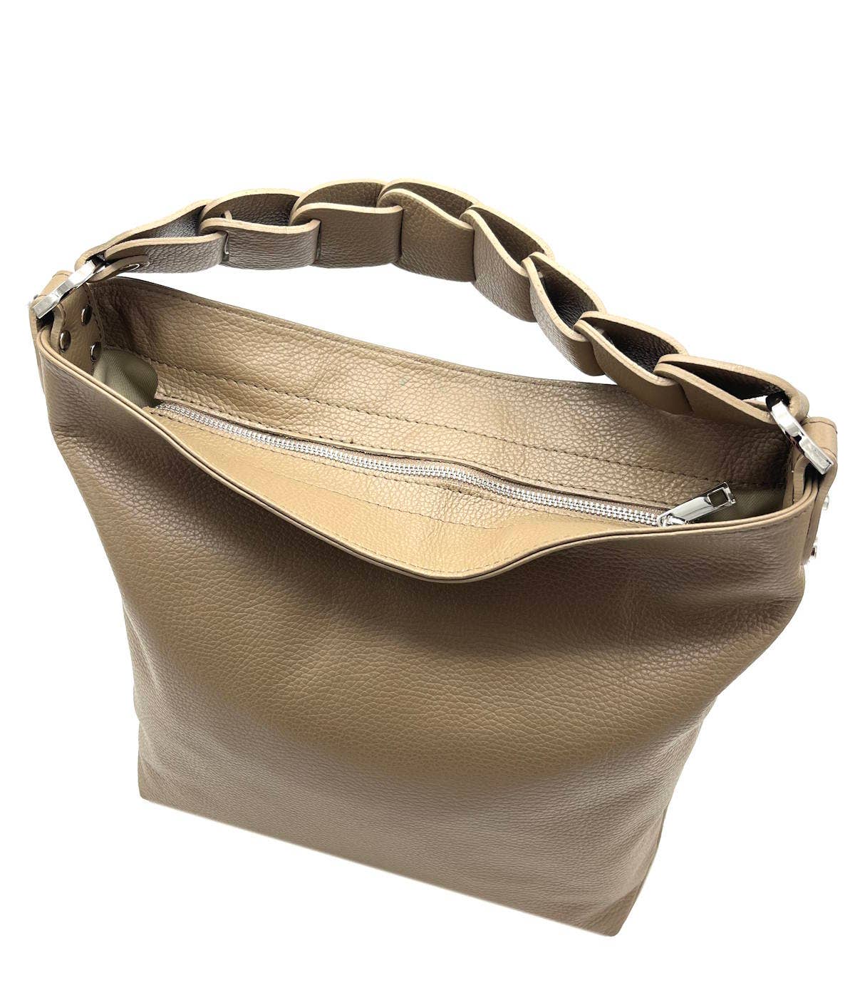 Große Lederschultertasche Made in Italy – Art. 112420 | Taupe