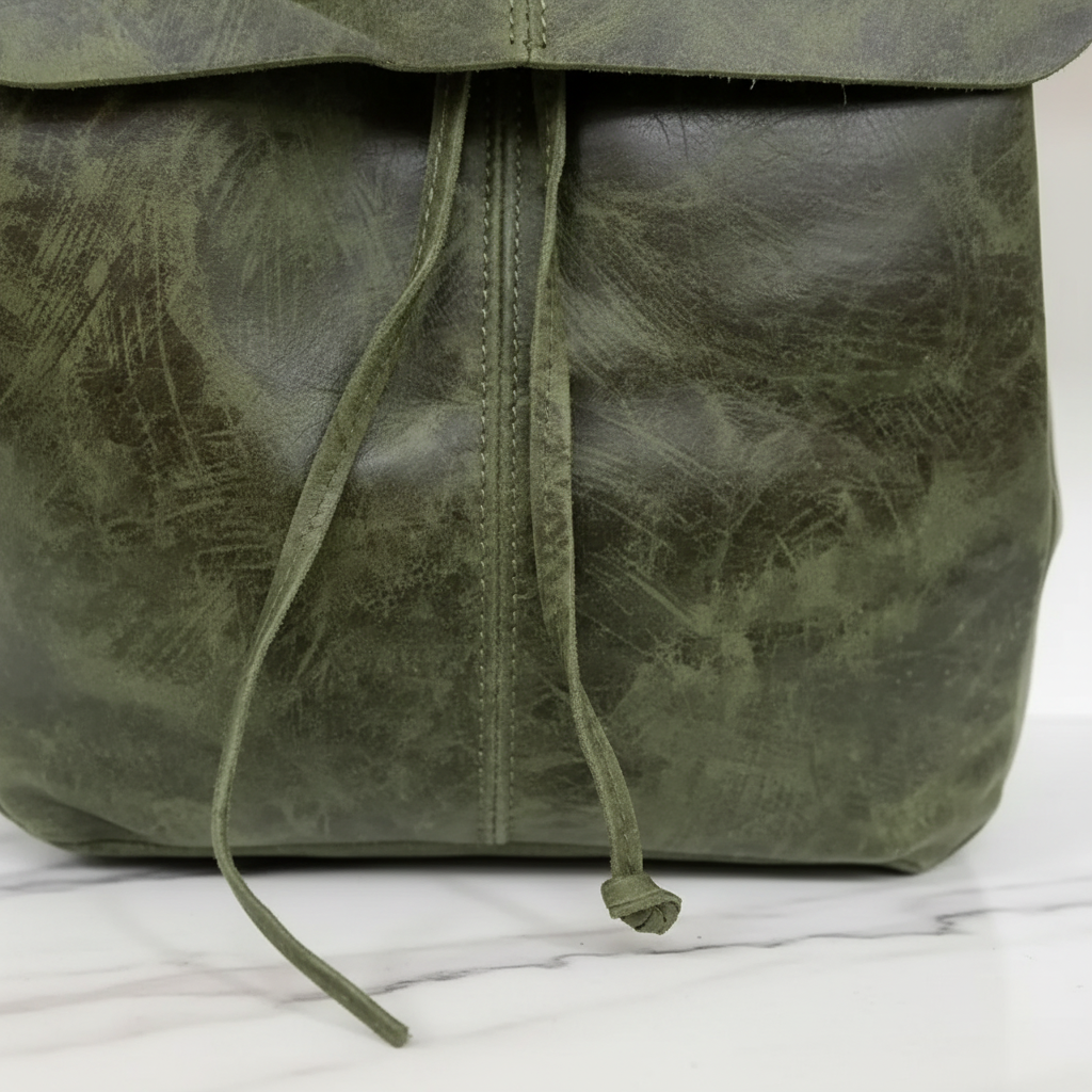 Rucksack Leder Grün - Detail Textur