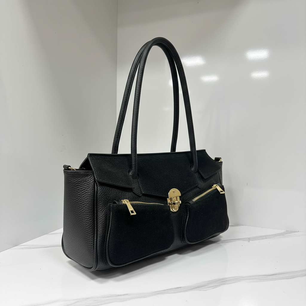 Borsa Sara Leder Schwarz - 3/4 Ansicht
